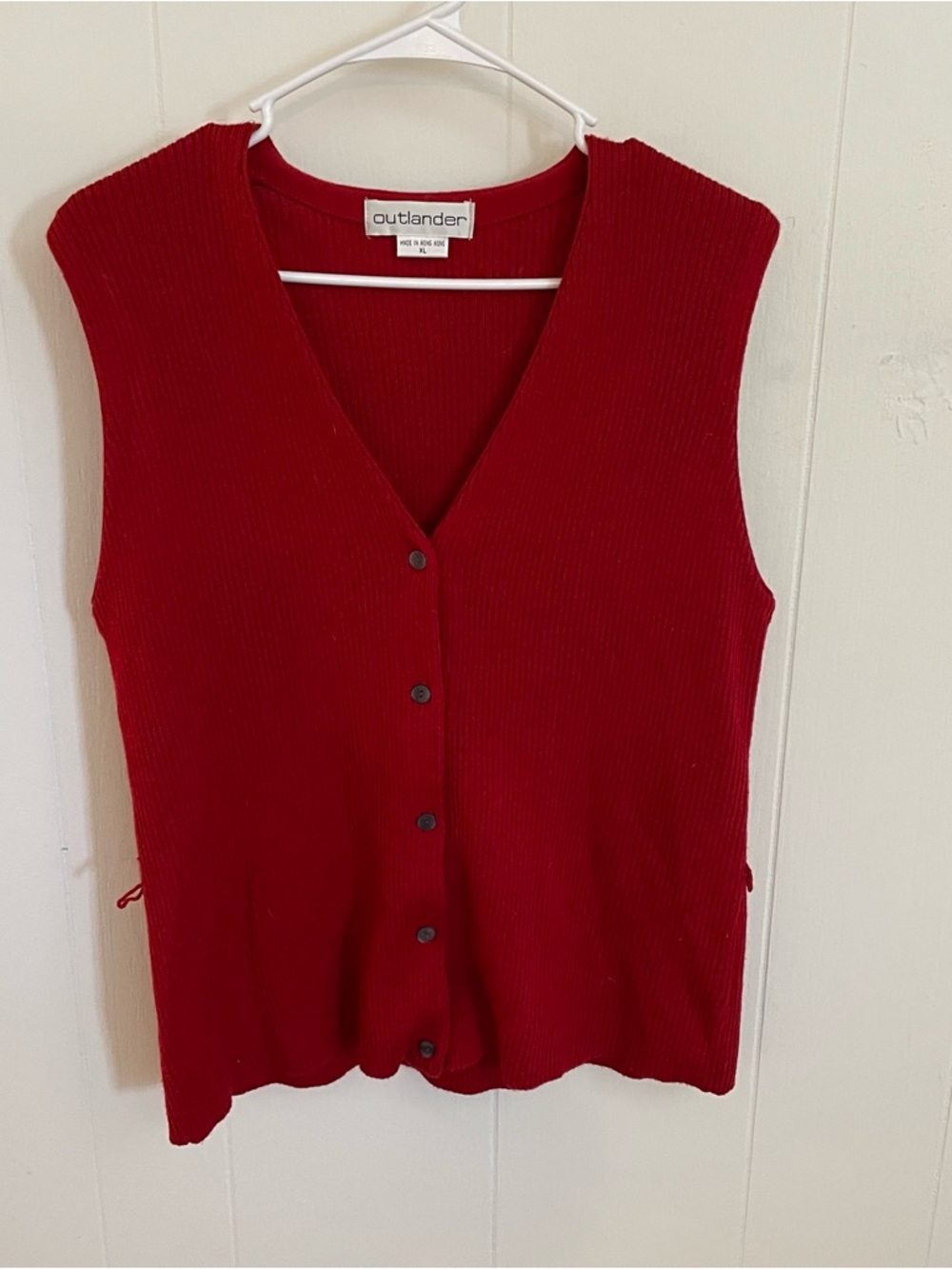 Outlander Women's Red Ribbed Button-Front Vest Sweater